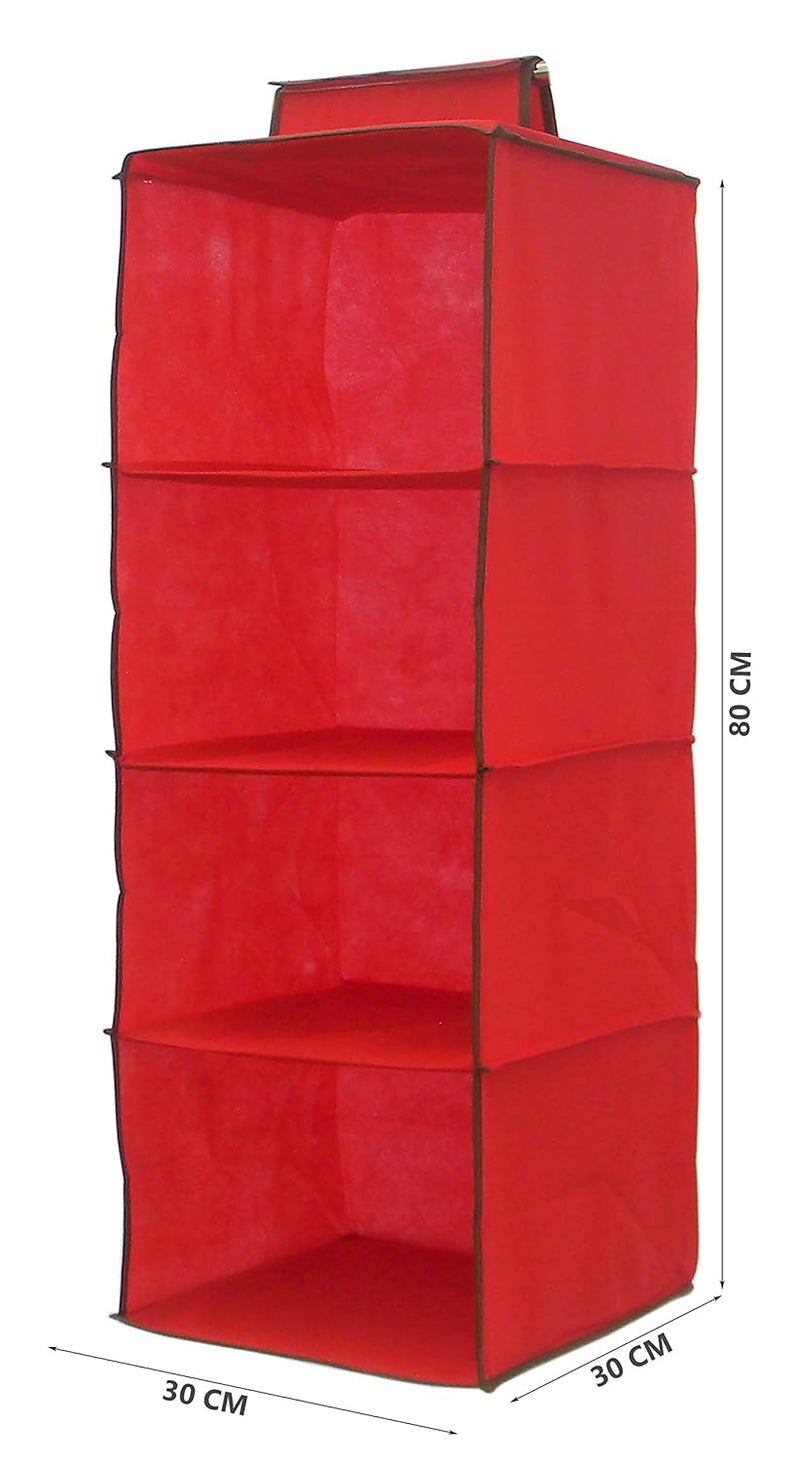Homecute Hanging Storage WardrobeCloset Storage Organizer 4 LayerNonWoven Fabric Plywood and Paper Board30 X 30 X 80 cmsRed - Image 4