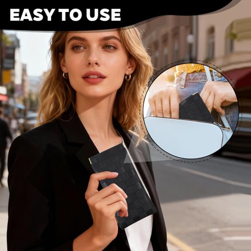 PENGJINYU 3PCS Small Makeup Bag for Women, Mini Cosmetic Bags Leather Pocket Pouch Purse,Snap Closure Waterproof Portable Bag,Checkered Storage Travel Bag for Lipstick Change Glasses Coin Cards (Black) - Image 5