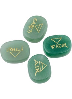 rockcloud Rockcloud Healing Crystal 4pcs Engraved Triangle Symbol Stones Palm Stones Reiki Balancing,Green Aventurine 