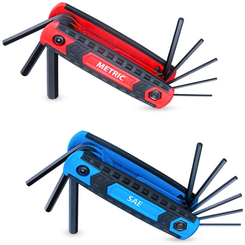 EFFICERE 17-Piece Premium Folding Hex Key Wrench Set  Metric 1.5Mm - 8Mm  Sae 5/64- 1/4| Cr-V Steel  Precise And Chamfered Tips | 2 Pack All-Purpose Allen Wrench Tools With Portable And Compact Design - Image 1