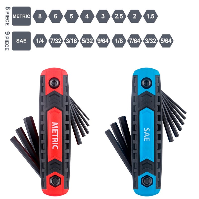EFFICERE 17-Piece Premium Folding Hex Key Wrench Set  Metric 1.5Mm - 8Mm  Sae 5/64- 1/4| Cr-V Steel  Precise And Chamfered Tips | 2 Pack All-Purpose Allen Wrench Tools With Portable And Compact Design - Image 3