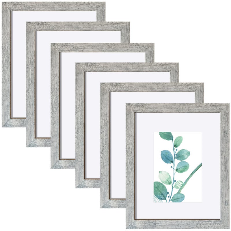 8x10 Picture Frame Light Grey Set of 6 Display Pictures 5x7 With mat or 8x10 Without Mat