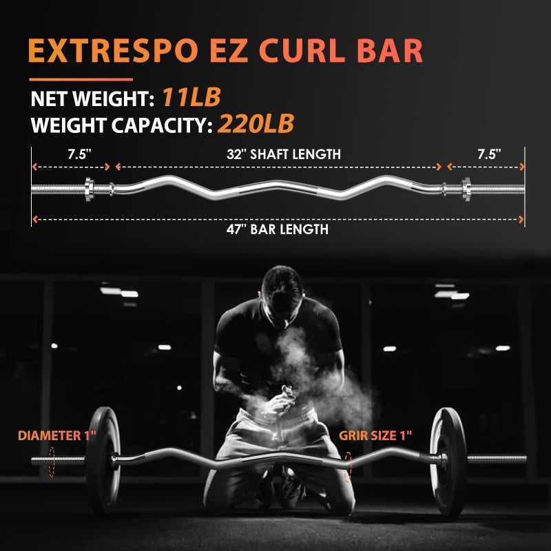 ExtreSpo 47" EZ Curl Bar Weight Lifting Bar, for Hip Thrusts/Squats/Lunges, 1-inch Weight Plates Curling Bar for Gym and Home, with 2 Star Collars (220lb Weight Capacity)â€¦ - Image 3