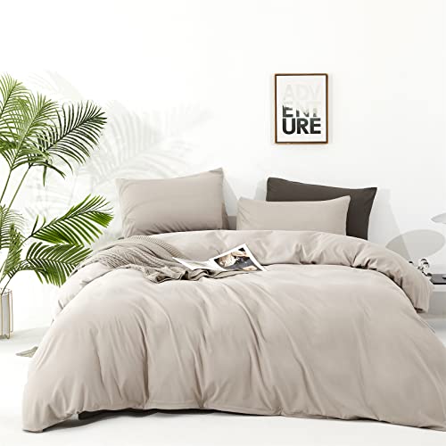 Houseri King Comforter Set Beige Cream King Size 3 Pieces Light Taupe Khaki Soft Bedding All Season Gift Choice Elegant Lightweight Fluffy Light Brown Solid Oatmeal Bed Quilt Comfy - Image 1