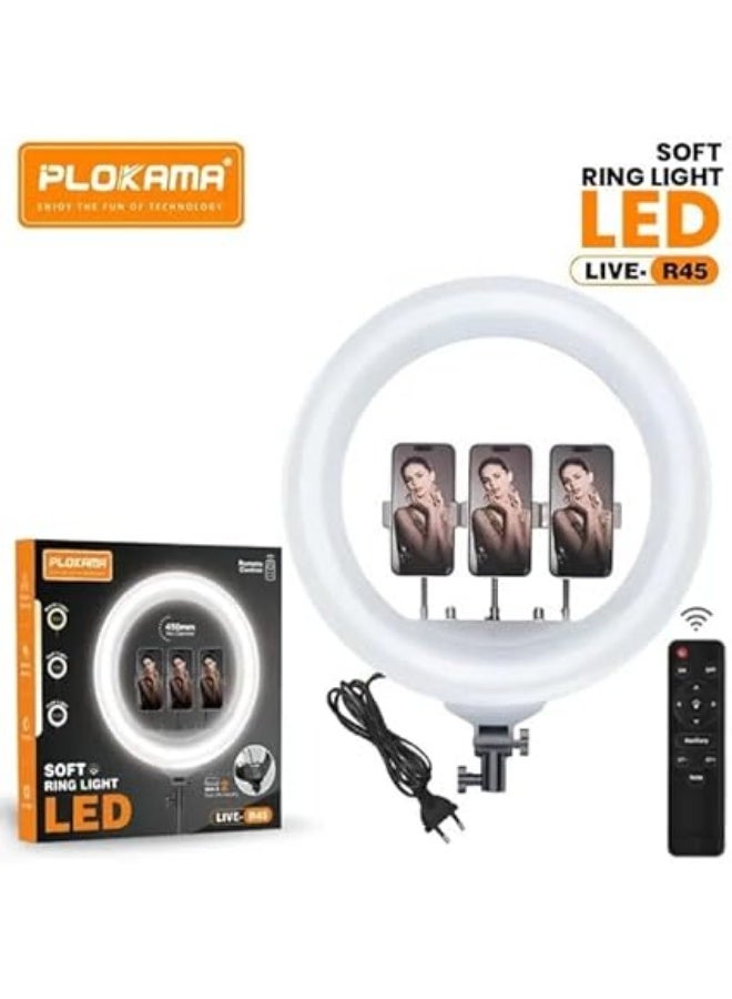 التخطيط إضاءة دائرية احترافية بضوء LED ناعم، سطوع قابل للتعديل ودرجة حرارة اللون، حماية العين، تصميم غير قابل للانزلاق، دوران 360 درجة، تحكم عن بعد، طول 45 سم - Image 1