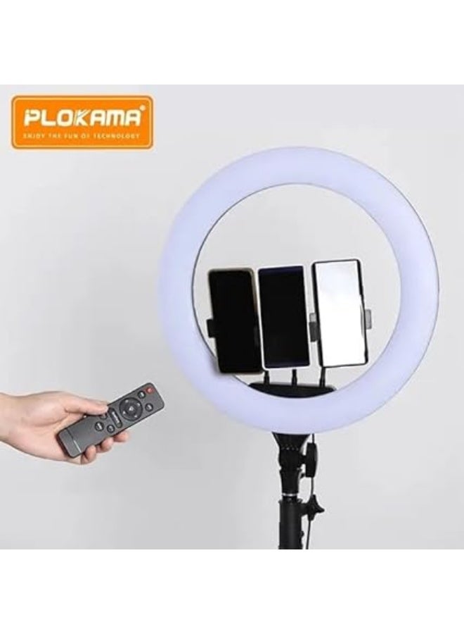 التخطيط إضاءة دائرية احترافية بضوء LED ناعم، سطوع قابل للتعديل ودرجة حرارة اللون، حماية العين، تصميم غير قابل للانزلاق، دوران 360 درجة، تحكم عن بعد، طول 45 سم - Image 4