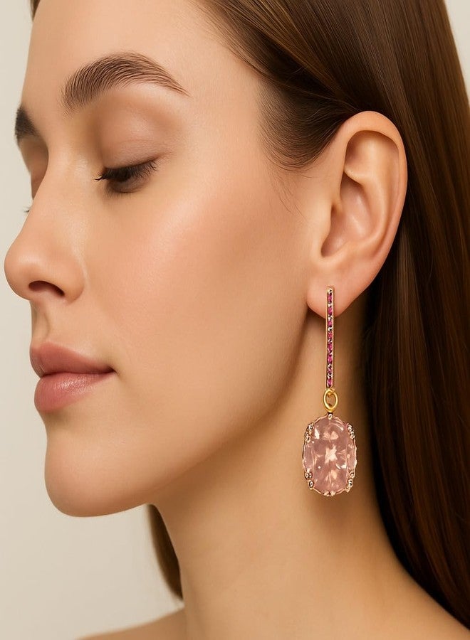 AMAAL Square Stone Long Dangler Korean Diamond Earrings set for Women Wedding Girls | Western Earing | Moti Stylish Ear Rings Jewellery for woman | Valentine Gift for Girlfriend couple -407 - Image 2
