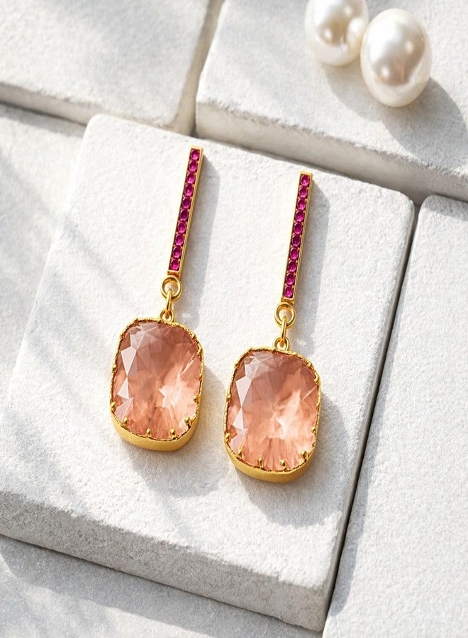 AMAAL Square Stone Long Dangler Korean Diamond Earrings set for Women Wedding Girls | Western Earing | Moti Stylish Ear Rings Jewellery for woman | Valentine Gift for Girlfriend couple -407 - Image 5