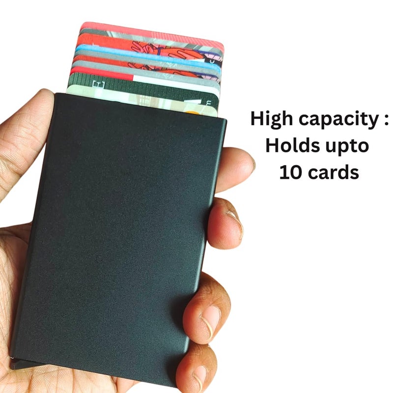 Bracevor 10 Slot popup Aluminium Metal Card Holder Wallet | RFID Blocking | for Men & Women | Credit & Debit Cards - Black - Image 2