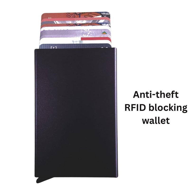 Bracevor 10 Slot popup Aluminium Metal Card Holder Wallet | RFID Blocking | for Men & Women | Credit & Debit Cards - Black - Image 3