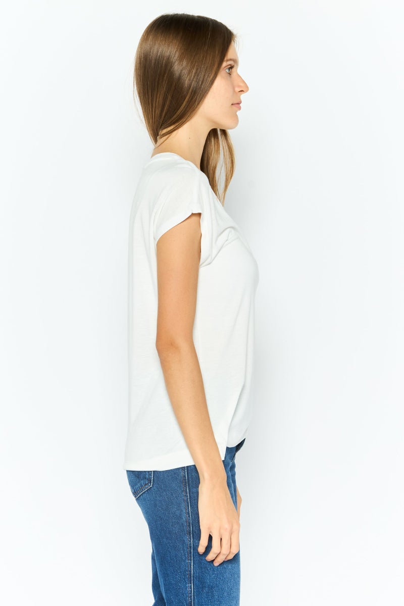 ESPRIT بلوزة نسائية بياقة دائرية وأكمام قصيرة بتصميم محكم، بيضاء - Image 3