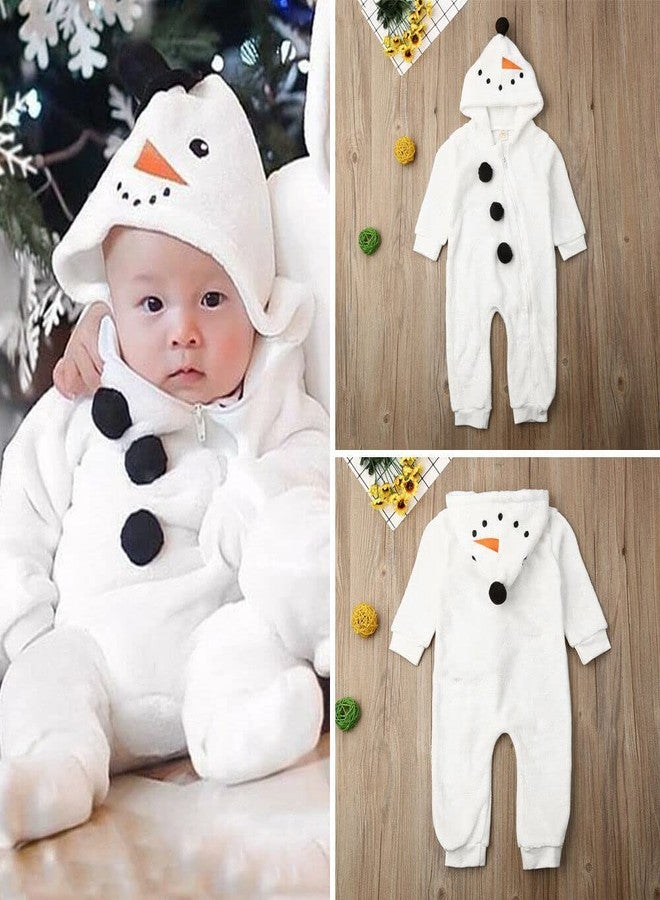 Kutterild Baby Boy Girl Hooded Jumpsuit Toddler Infant Newborn Winter Fleece Long Sleeve Snowman Romper with Zipper(White, 2-3T) - Image 3