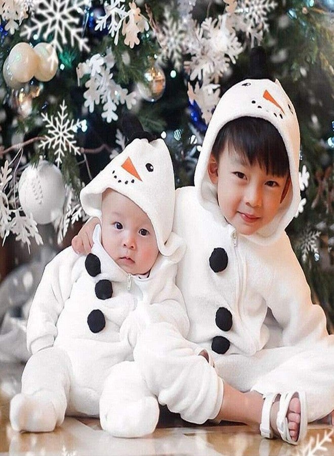 Kutterild Baby Boy Girl Hooded Jumpsuit Toddler Infant Newborn Winter Fleece Long Sleeve Snowman Romper with Zipper(White, 2-3T) - Image 2