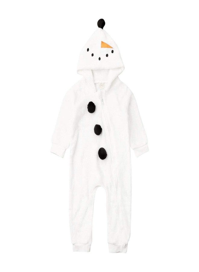 Kutterild Baby Boy Girl Hooded Jumpsuit Toddler Infant Newborn Winter Fleece Long Sleeve Snowman Romper with Zipper(White, 2-3T) - Image 1