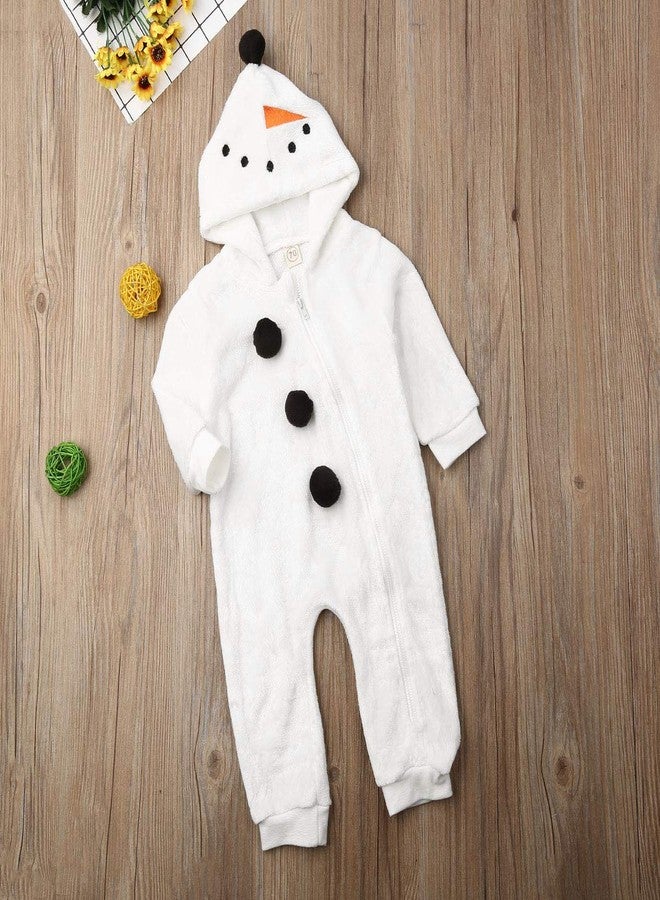 Kutterild Baby Boy Girl Hooded Jumpsuit Toddler Infant Newborn Winter Fleece Long Sleeve Snowman Romper with Zipper(White, 2-3T) - Image 4