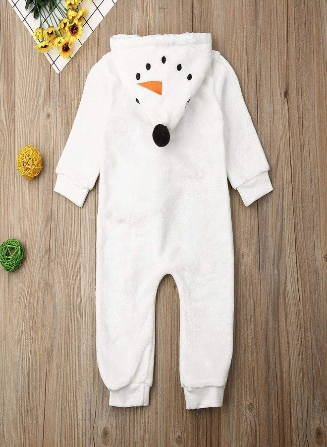 Kutterild Baby Boy Girl Hooded Jumpsuit Toddler Infant Newborn Winter Fleece Long Sleeve Snowman Romper with Zipper(White, 2-3T) - Image 5