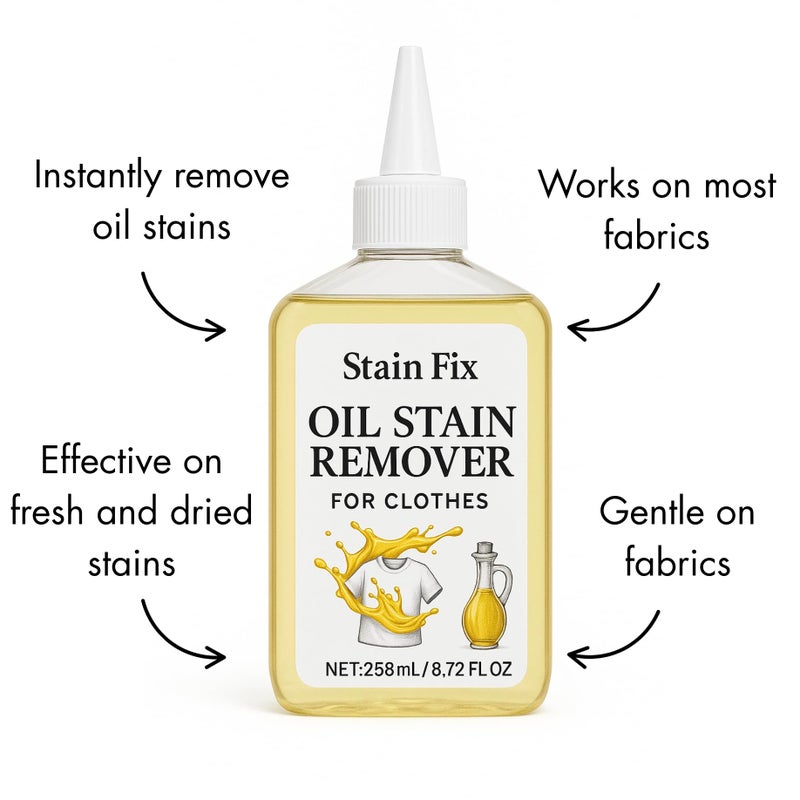 Instant Oil Stain Remover for Clothes (8.72oz) - Fabric Stain Remover For Cooking, Engine, Dried Oil And Grease Stains - Safe for All Fabric Types - Image 2
