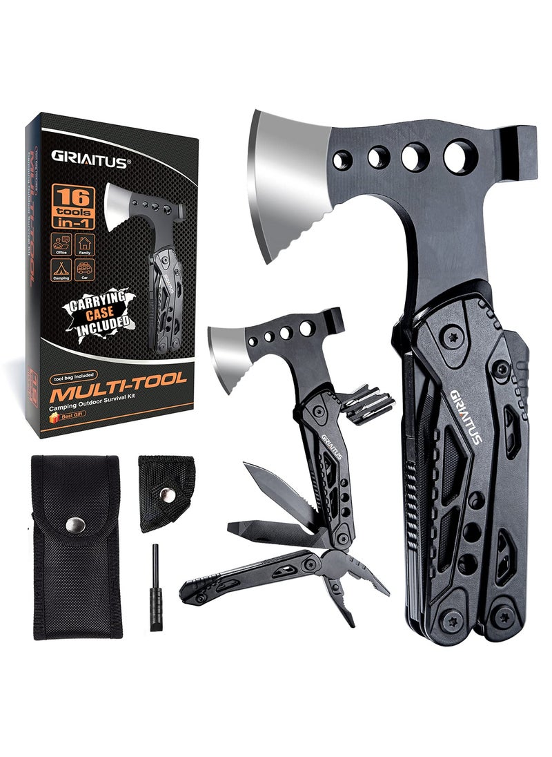 GIRIAITUS Camping Multitool Accessories Gifts for Men Dad 16 in 1 Upgraded Multi Tool Survival Gear with Axe Hammer Pliers Saw Screwdrivers Bottle Opener Whistle & Portable Sheath For Hiking,Fishing  - Image 1