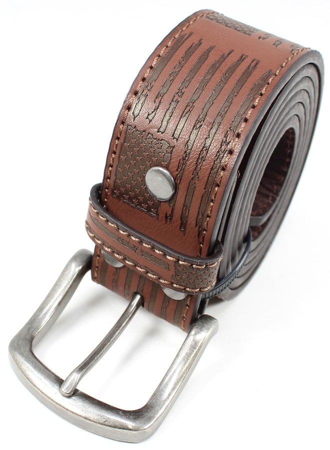 BC Belts American Distressed Flag Leather Belt Strap and Metal Buckle 1.5" Wide with Snaps - USA Patriotic Stars and Stripes America Military (Brown-L) - Image 2