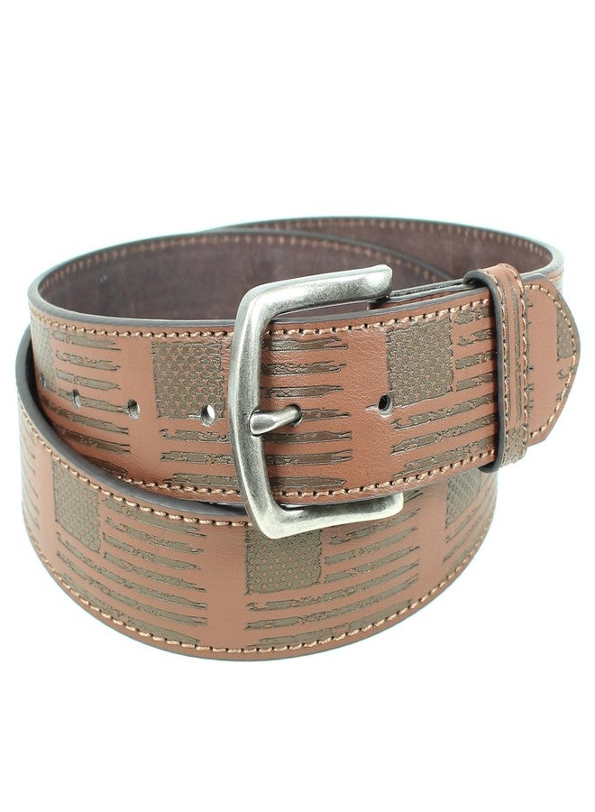 BC Belts American Distressed Flag Leather Belt Strap and Metal Buckle 1.5" Wide with Snaps - USA Patriotic Stars and Stripes America Military (Brown-L) - Image 4