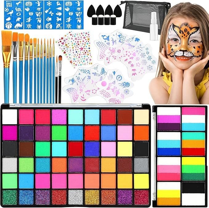 Face Painting Kit for Kids, Split Cake Water Activated Face Paint Palette, Body Paint for Adults, Non Toxic Makeup Professional for Halloween,Christmas,Cosplay,Parties, Birthdays - Image 1