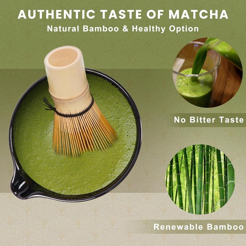 RANERANE Matcha Whisk Set, Ceramic Matcha Set Includes Matcha Bowl, Matcha Whisk (Chasen) and Holder, Sifter, Bamboo Scoop & Spoon - 6 Pcs Matcha Kit for Matcha Lovers Black - Image 2