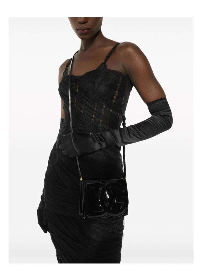 D&G Dolce & Gabbana Black Patent Leather Crossbody Bag - Shiny Finish, Embossed DG Logo, Gold Hardware, Adjustable Strap, Luxury Designer Bag for Formal & Daily Use (Saudi Edition - Image 4