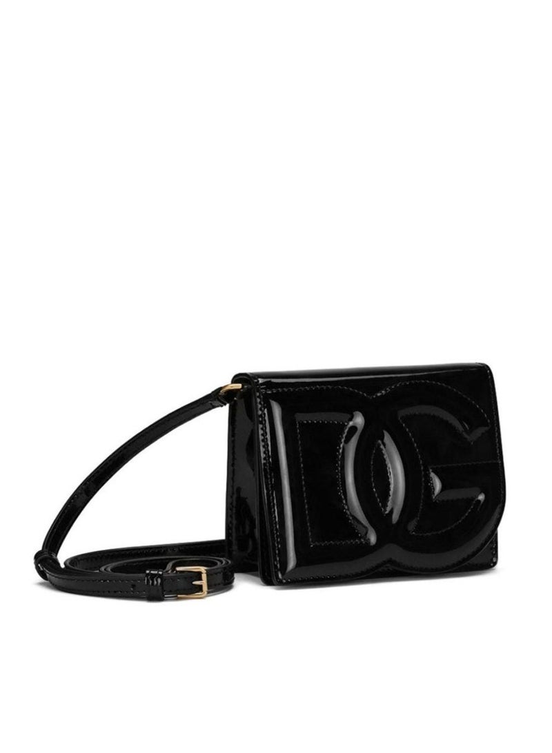 D&G Dolce & Gabbana Black Patent Leather Crossbody Bag - Shiny Finish, Embossed DG Logo, Gold Hardware, Adjustable Strap, Luxury Designer Bag for Formal & Daily Use (Saudi Edition - Image 2