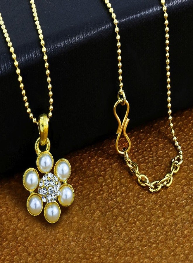 ZIVOM® Flower 18K Gold White Brass American Diamond/Cz Pearl Necklace Pendant Chain Set Girls Women - Image 2