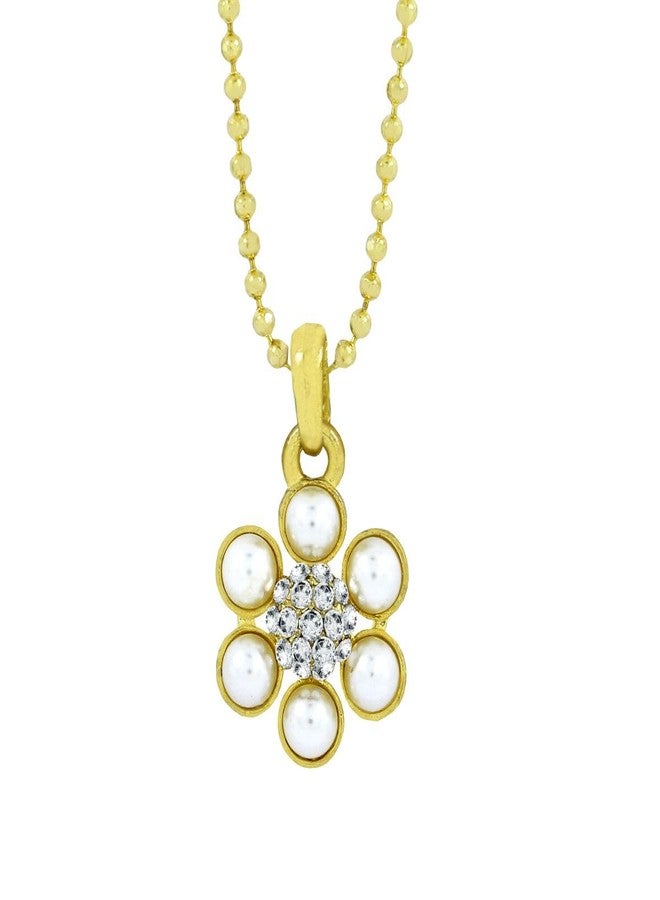 ZIVOM® Flower 18K Gold White Brass American Diamond/Cz Pearl Necklace Pendant Chain Set Girls Women - Image 1
