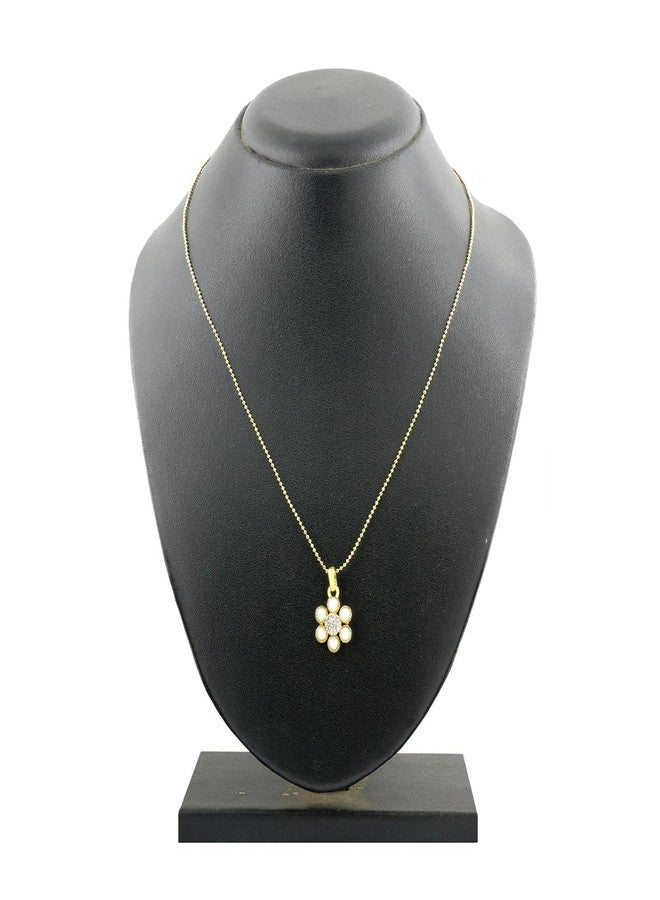 ZIVOM® Flower 18K Gold White Brass American Diamond/Cz Pearl Necklace Pendant Chain Set Girls Women - Image 3