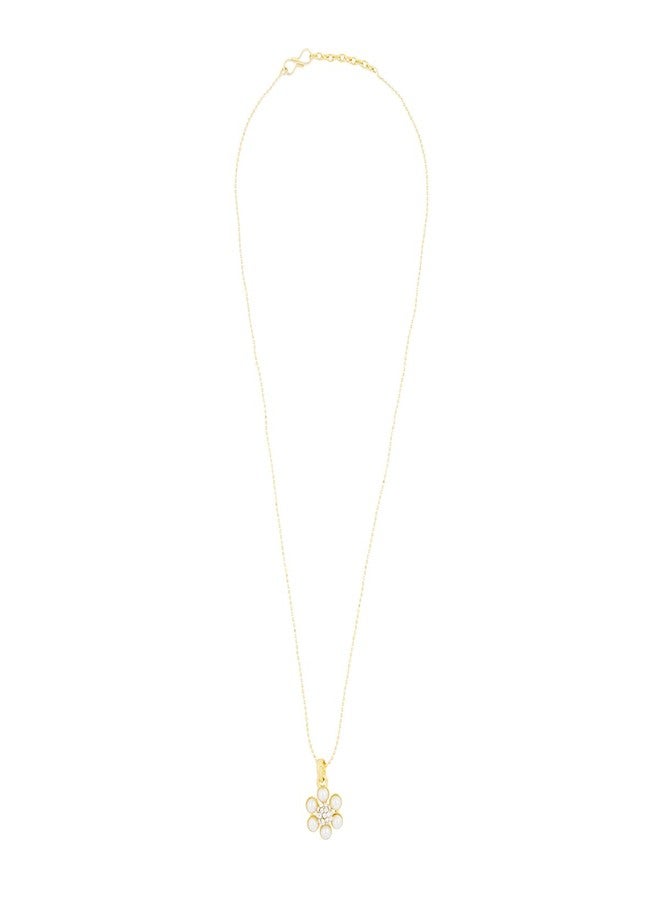 ZIVOM® Flower 18K Gold White Brass American Diamond/Cz Pearl Necklace Pendant Chain Set Girls Women - Image 5