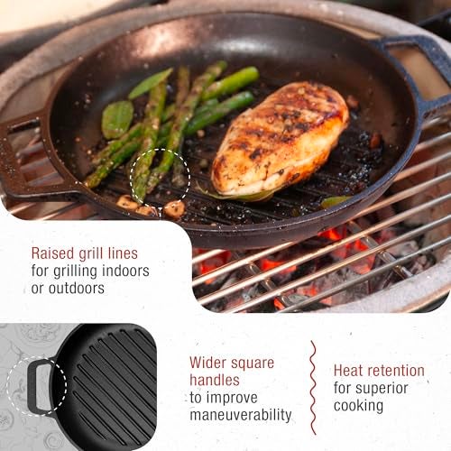 Victoria Cast Iron Round Grill Pan with Double Loop Handles, Made in Colombia, 10 Inches - Image 4