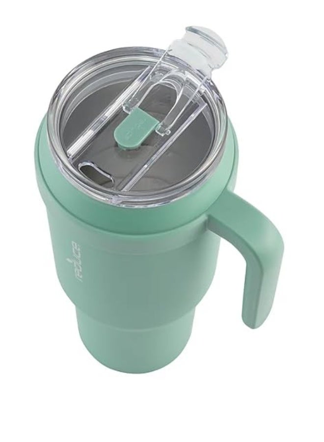 REDUCE 50 oz Mug Tumbler with Handle & Straw - Stainless Steel with Sip-It-Your-Way Lid - Keeps Water Cold up to 50 Hours - SweatProof, Dishwasher Safe, BPA Free - 2 Pack, Green / Beige - Image 1