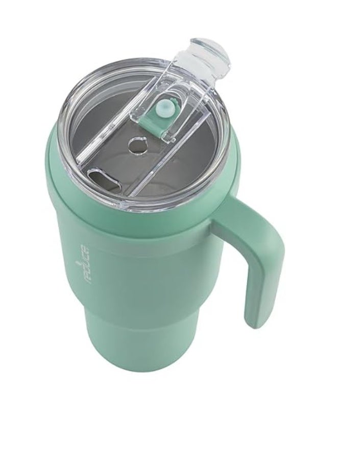 REDUCE 50 oz Mug Tumbler with Handle & Straw - Stainless Steel with Sip-It-Your-Way Lid - Keeps Water Cold up to 50 Hours - SweatProof, Dishwasher Safe, BPA Free - 2 Pack, Green / Beige - Image 2