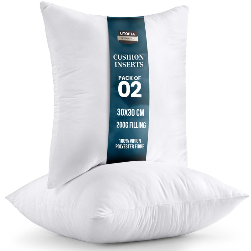 Utopia Bedding Cushion Inner Pads Pack of 2 30 x 30 cm 12 x 12 inches Cushion Stuffer Inserts Hollowfibre Pillows White