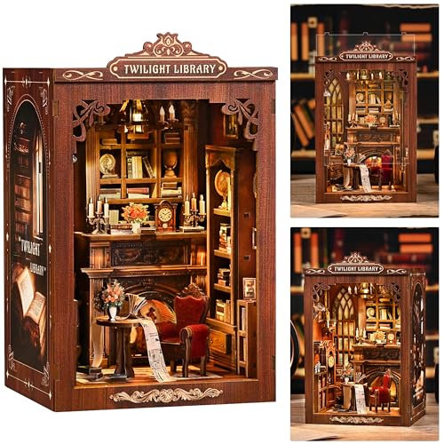ISSEVE Book Nook Kit DIY Miniature House Kit for Adults Teen Beginners Dollhouse Mini Booknook Kits Tiny House Bookshelf Decoration 3D Wooden Puzzles Crafts Gifts Twilight Library - Image 5