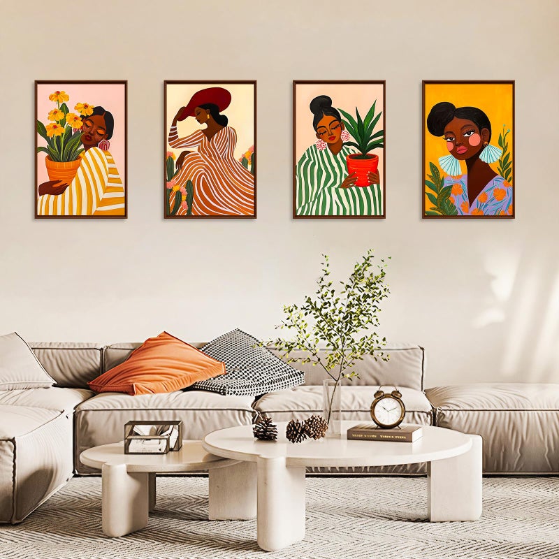 Okarina 4 Pack Paint by Numbers Kit for Adults with Frame African Women, Framed Paint by Number for Adults Beginner with Wooden Easel, DIY Painting by Numbers Canvas Framed for Home Decor 8 x 12 Inch - Image 4