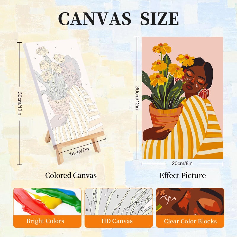 Okarina 4 Pack Paint by Numbers Kit for Adults with Frame African Women, Framed Paint by Number for Adults Beginner with Wooden Easel, DIY Painting by Numbers Canvas Framed for Home Decor 8 x 12 Inch - Image 2