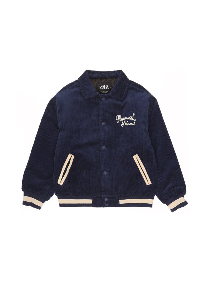 Zara kids' Retro American Campus Style Embroidered Letter Snap Button Baseball Jacket - Image 2