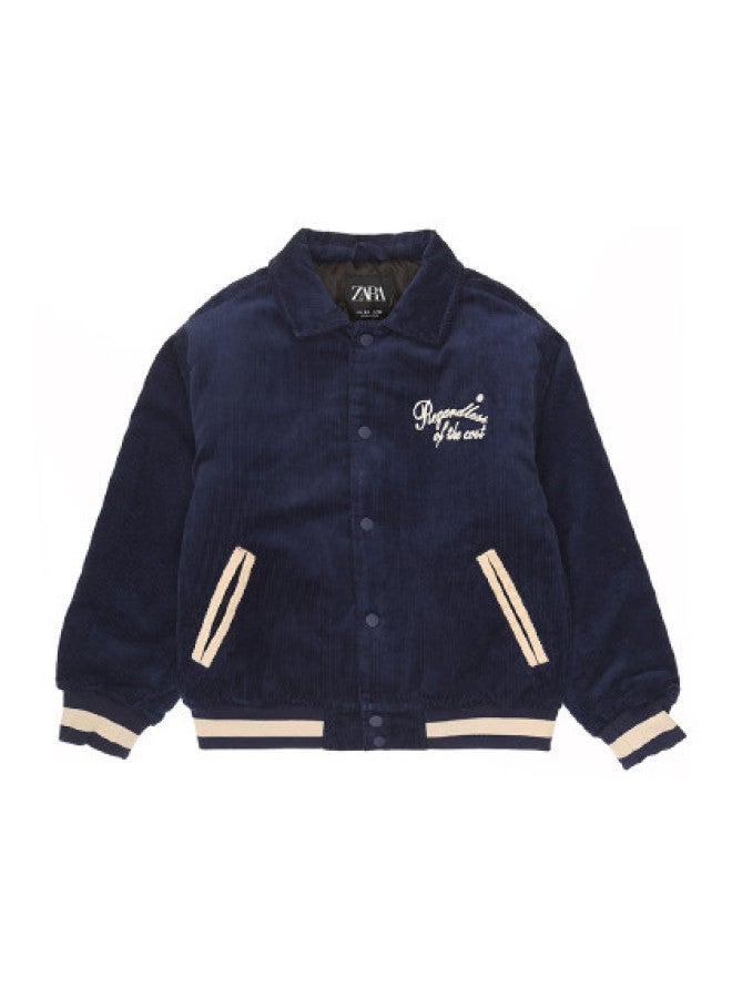 Zara kids' Retro American Campus Style Embroidered Letter Snap Button Baseball Jacket - Image 1