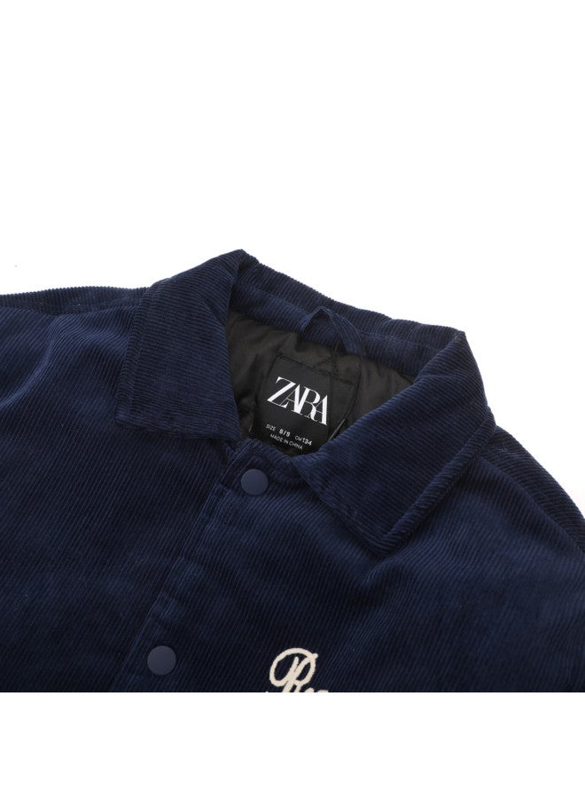 Zara kids' Retro American Campus Style Embroidered Letter Snap Button Baseball Jacket - Image 4