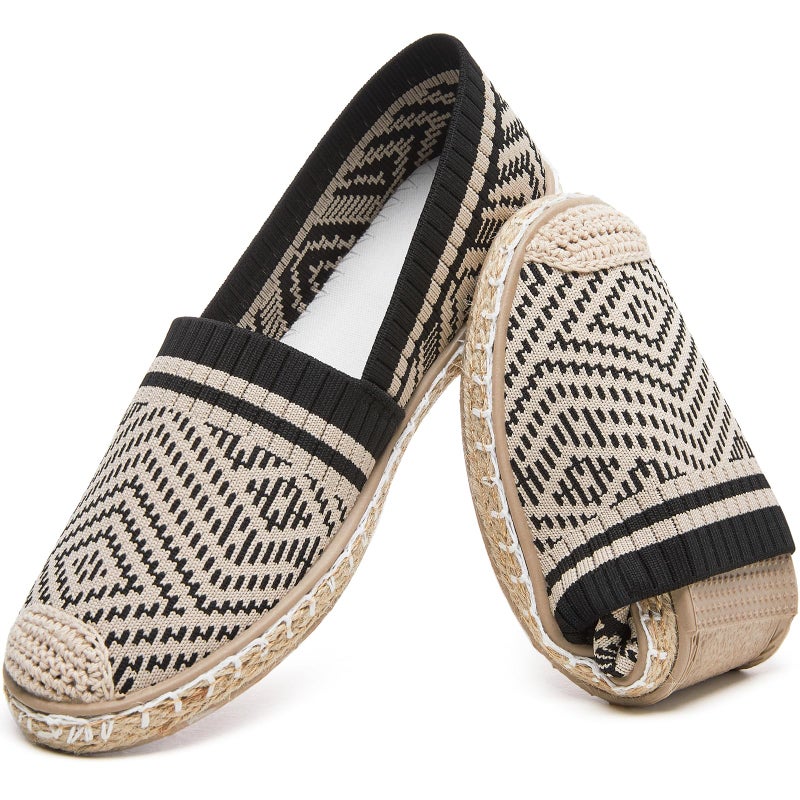 HEAWISH Ballet Flats for Women Loafer Slip on Shoes,Breathable Womens Shoes Dressy Casual Espadrilles for Women Rope Loafer Flats(Black,US8) - Image 1