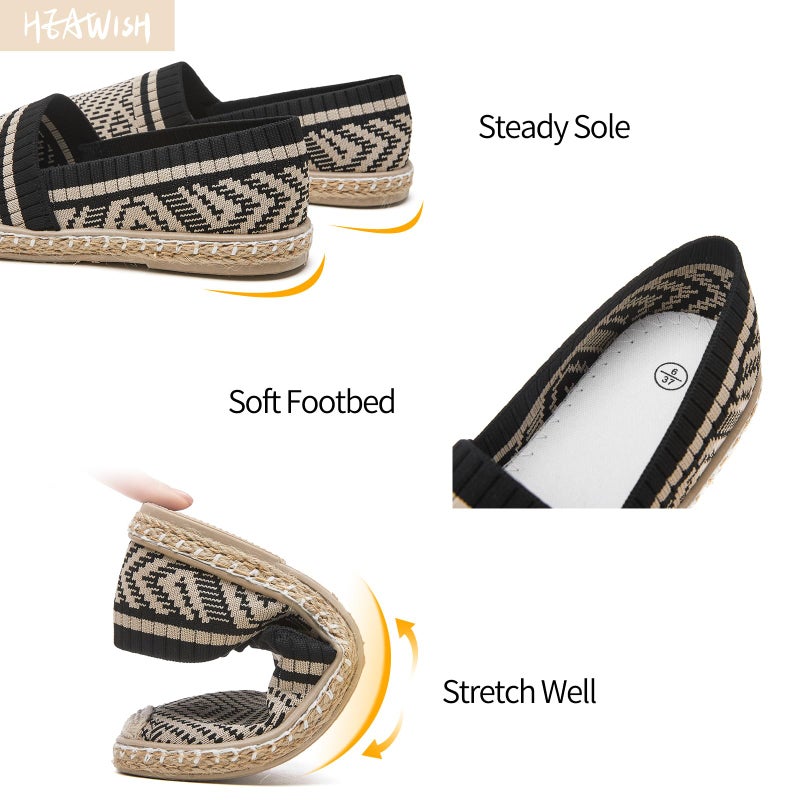 HEAWISH Ballet Flats for Women Loafer Slip on Shoes,Breathable Womens Shoes Dressy Casual Espadrilles for Women Rope Loafer Flats(Black,US8) - Image 5