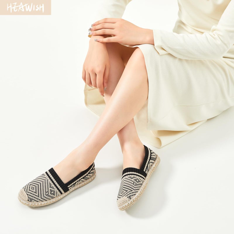 HEAWISH Ballet Flats for Women Loafer Slip on Shoes,Breathable Womens Shoes Dressy Casual Espadrilles for Women Rope Loafer Flats(Black,US8) - Image 2