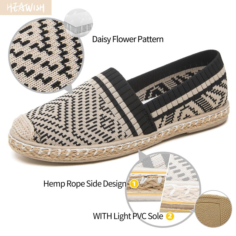 HEAWISH Ballet Flats for Women Loafer Slip on Shoes,Breathable Womens Shoes Dressy Casual Espadrilles for Women Rope Loafer Flats(Black,US8) - Image 4