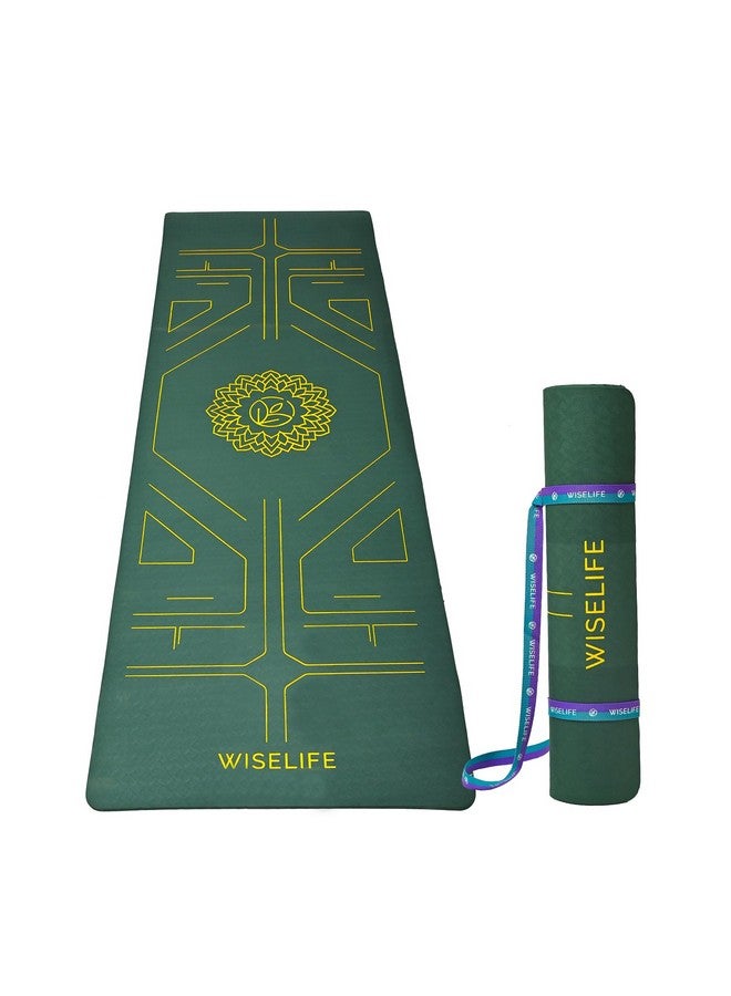 وايز لايف ناتشورالز سجادة اليوجا Wiselife Tru Alignment + حزام اليوجا الأنيق للرجال والنساء (مادة TPE Probalance 6 مم سميكة للغاية وطويلة للغاية وعرض إضافي) (زمردي)، أخضر - Image 1