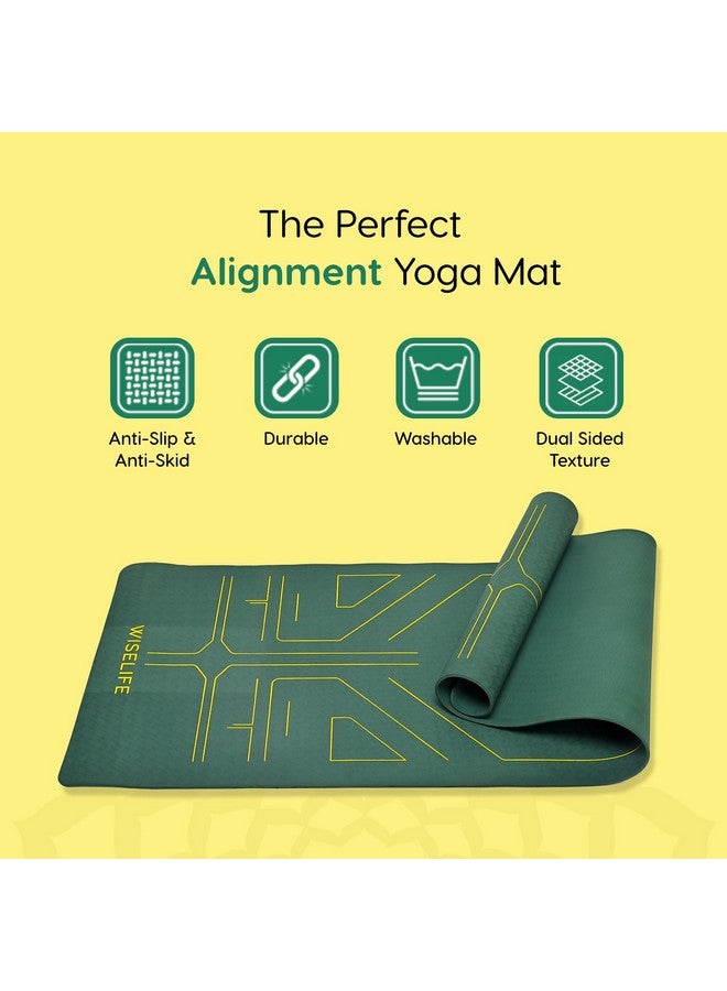 وايز لايف ناتشورالز سجادة اليوجا Wiselife Tru Alignment + حزام اليوجا الأنيق للرجال والنساء (مادة TPE Probalance 6 مم سميكة للغاية وطويلة للغاية وعرض إضافي) (زمردي)، أخضر - Image 4