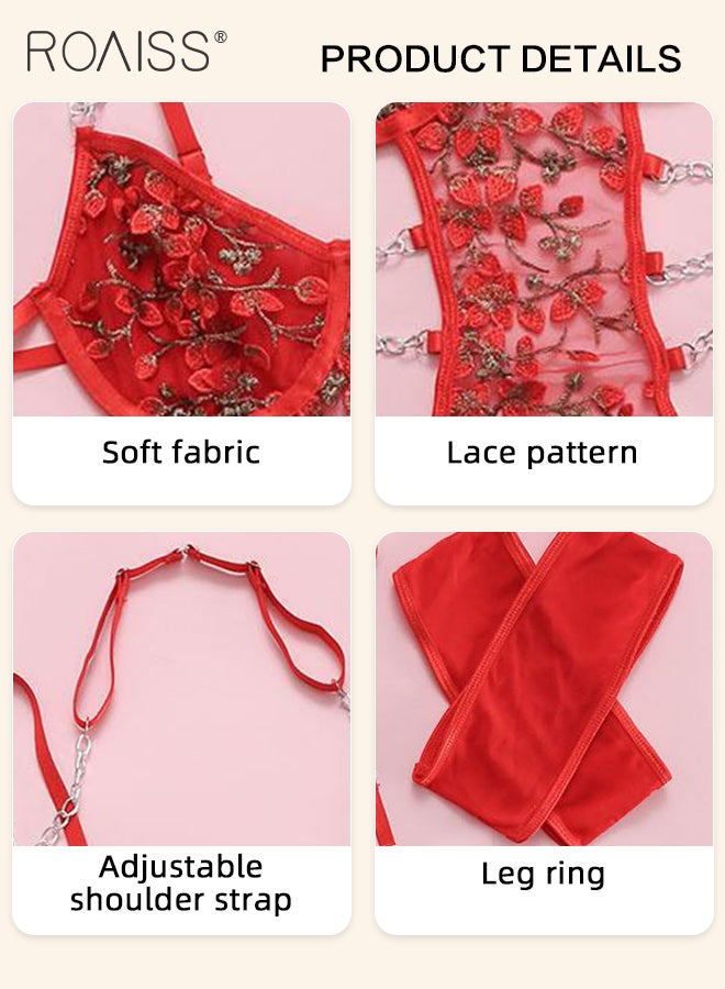 roaiss Floral Embroidery Pattern One Piece Underwear for Women Chain Design Includes Lingerie Ladies Teddy Babydolls Cosplay Costumes Adult Bodysuit Loungewear Outfits - Image 2