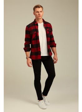 Cool Tarz Cool Style Red Men's Slim Fit Button-down Collar Double Pocket Lumberjack Plaid Shirt  - Image 2